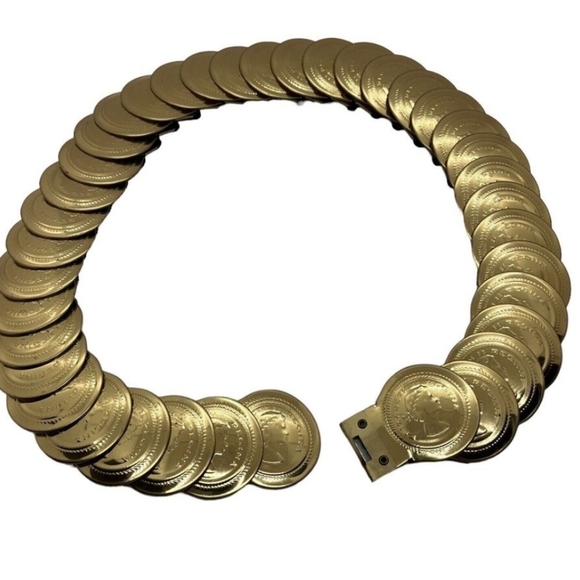COIN Belt Stretch Embossed Gold Boho Medallions Retro Y2K Maximalist Glamour - Picture 3 of 15